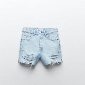 Zara Straight Fit Split Hem Denim Short